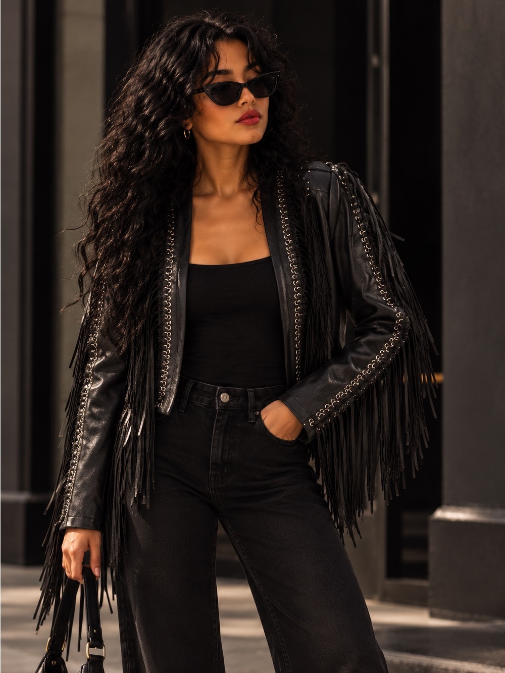 Fringe & Rivet Detail Faux Leather Jacket 🖤